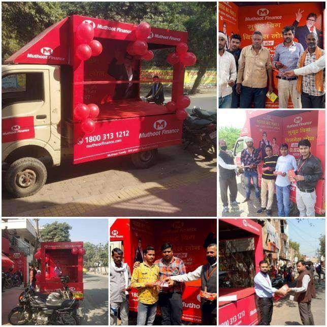 Muthoot Finance outdoor activities — van activation, auto & bus branding, pole kiosks